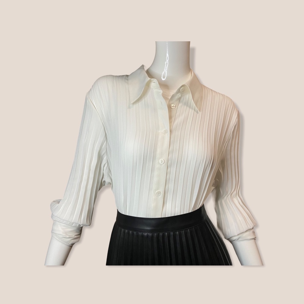 Pleated Button-down Collared Top
